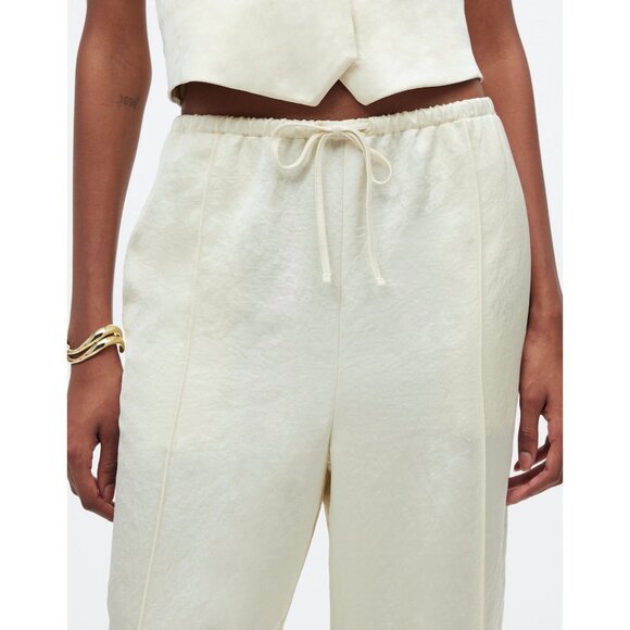 Madewell Pintucked Slim Pull-On Pants in Satin Women's Size PM Cream Cake Batter - Picture 7 of 16